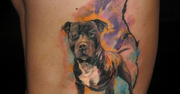 Watercolor Pitbull Tattoo