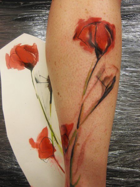 Watercolor Poppy Flower Tattoo Ideas