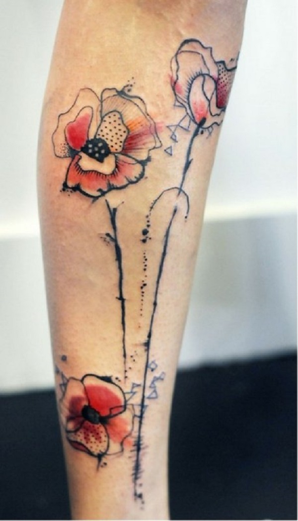 Watercolor Poppy Flower Tattoo