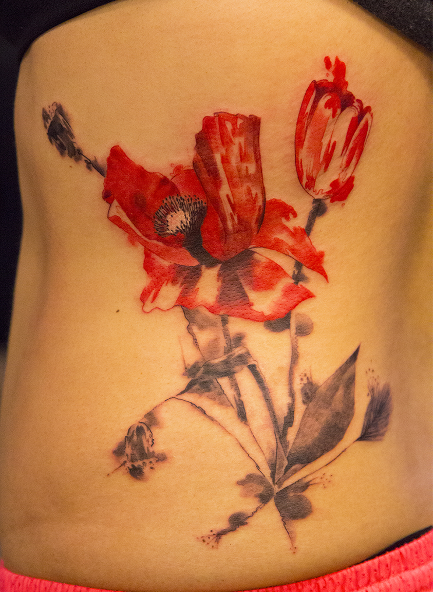 Watercolor Poppy Tattoo Design