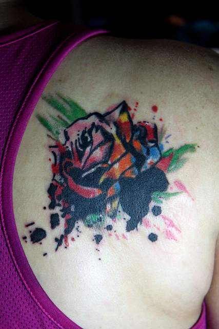 Watercolor Rose Tattoo Back