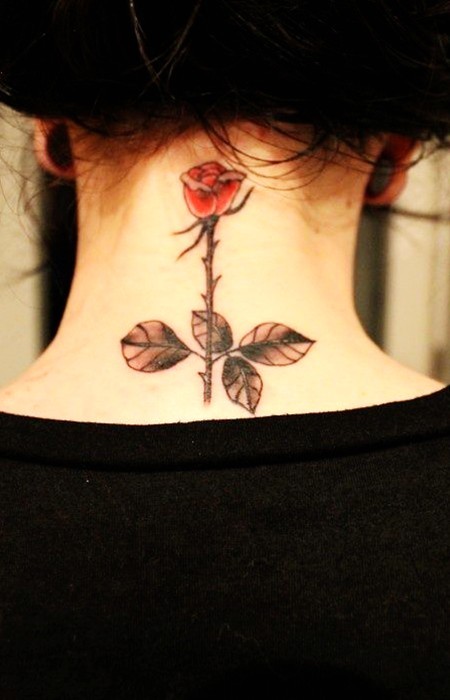 Watercolor Rose Tattoo Neck