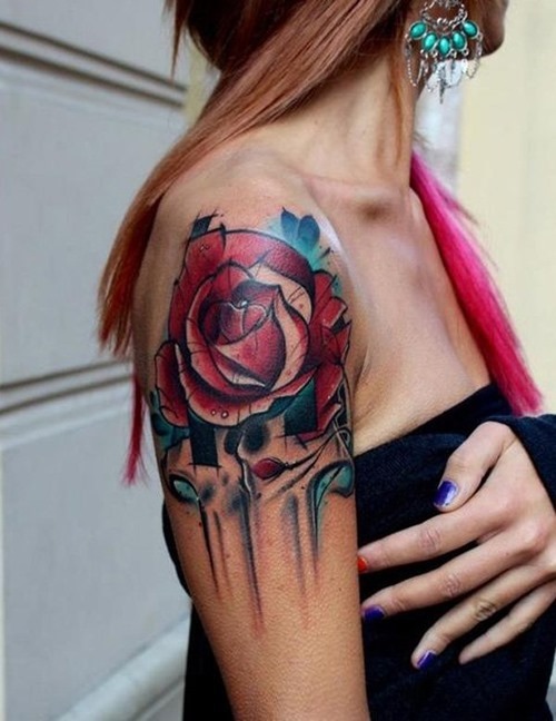 Watercolor Rose Tattoo Sleeve