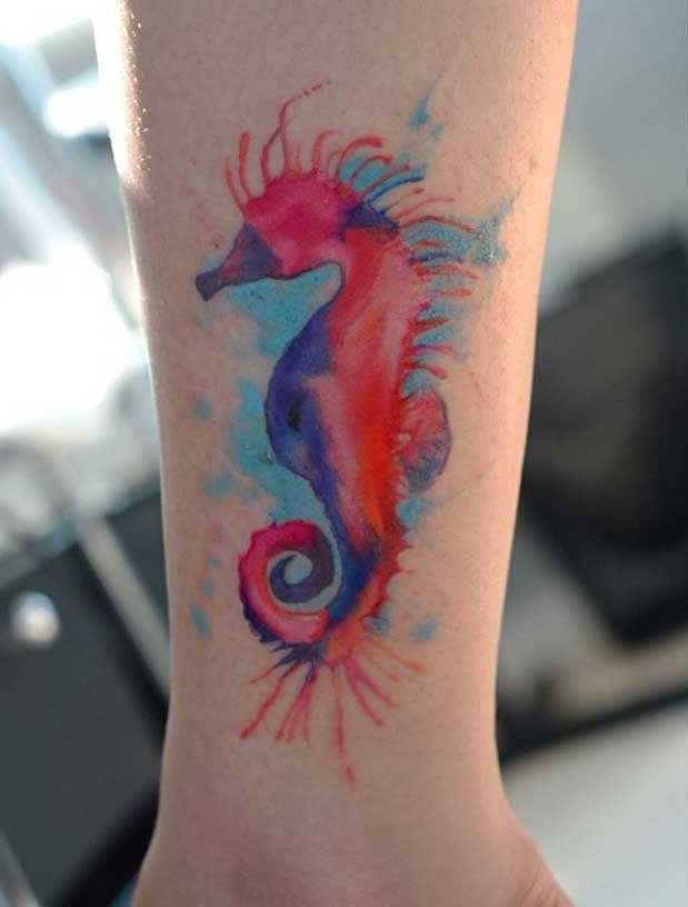 Watercolor Seahorse Tattoo Design