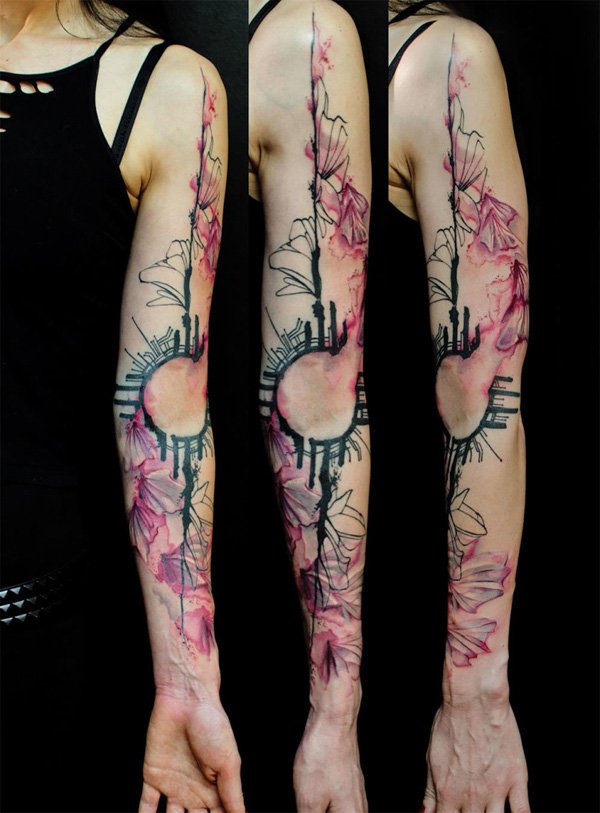 Watercolor Sleeve Tattoo