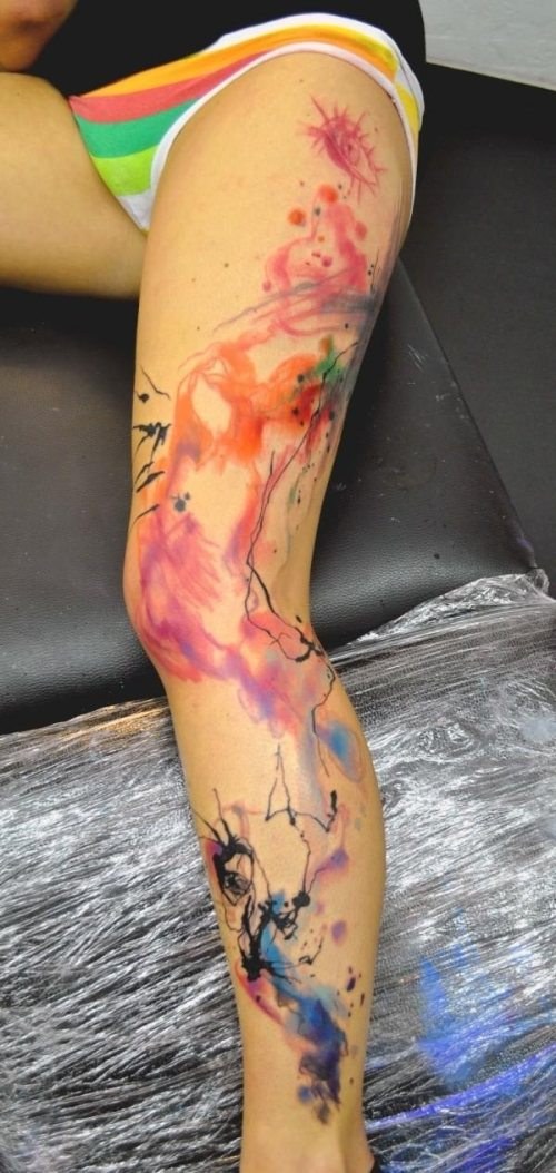 Watercolor Tattoo Leg