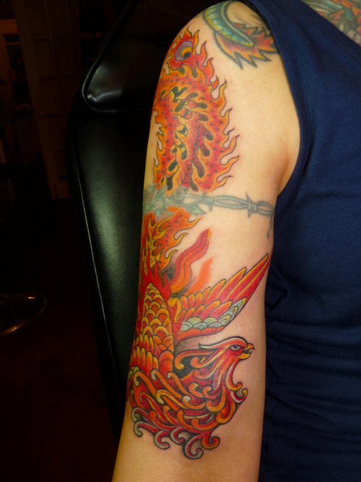 Watercolor Tattoo Phoenix and Mermaid