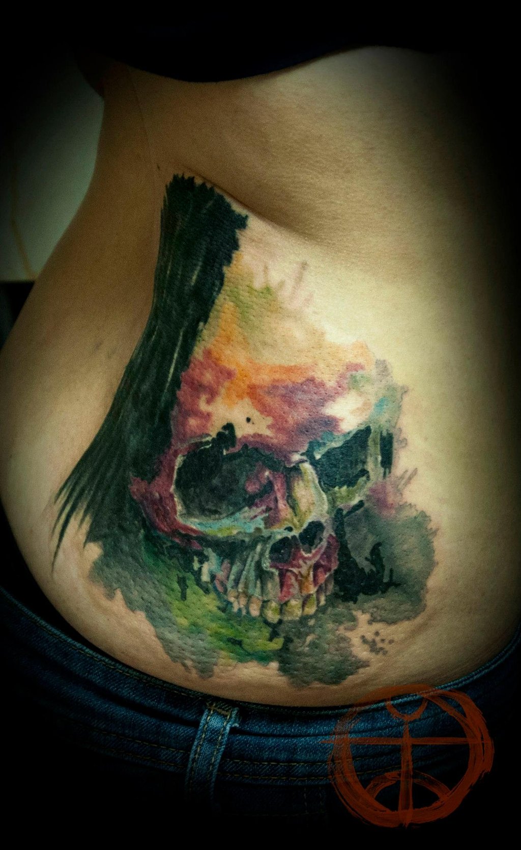 Watercolor Tattoo Style Skull
