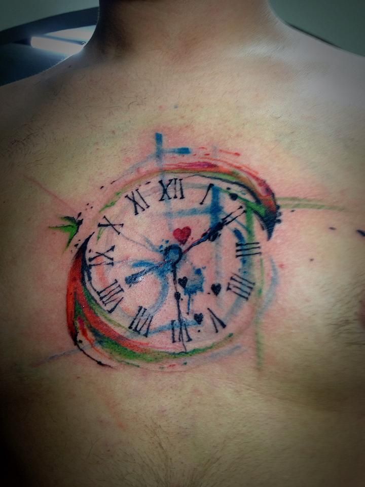 Watercolor Tattoo Time Piece