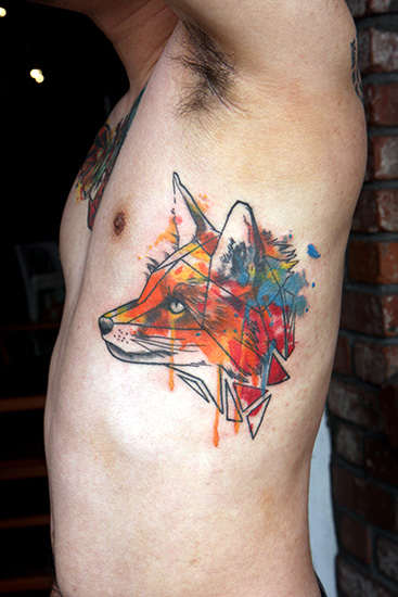 Watercolor Tattoos Geometric Half Fox