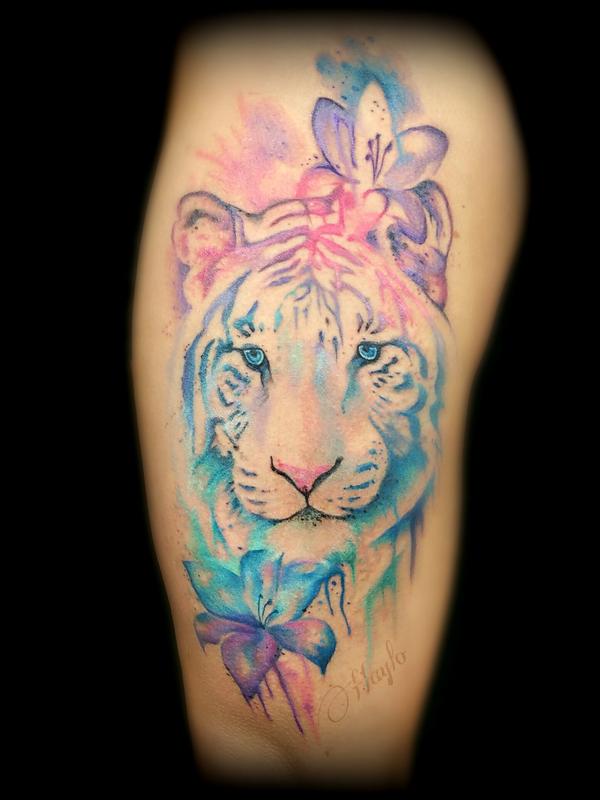 Watercolor Tiger Face Tattoo