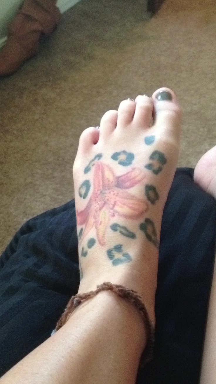 Watercolor Tiger Lily Tattoo On Foot