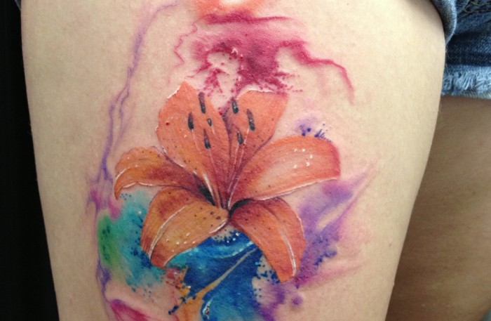 Watercolor Tiger Lily Tattoo