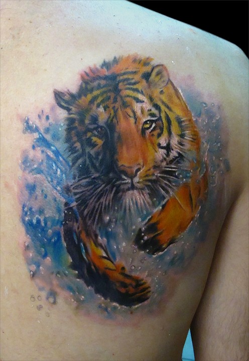 Watercolor Tiger Tattoo 2000