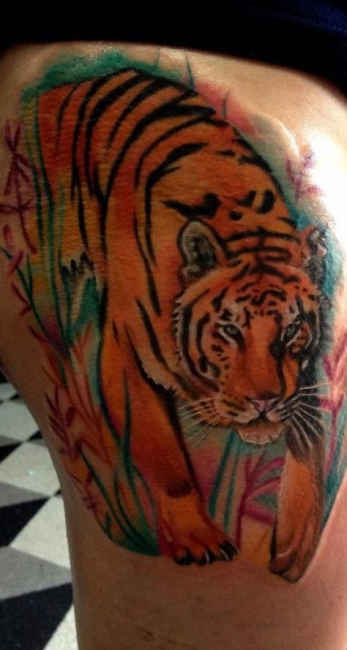 Watercolor Tiger Tattoo Thigh Ideas