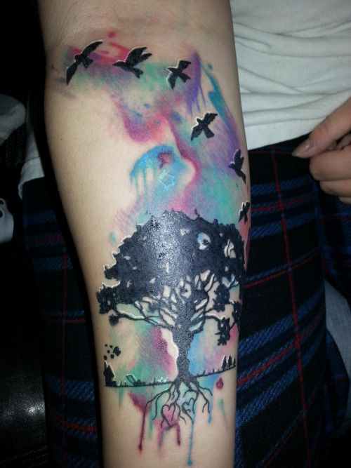 Watercolor Tree Tattoo Forearms