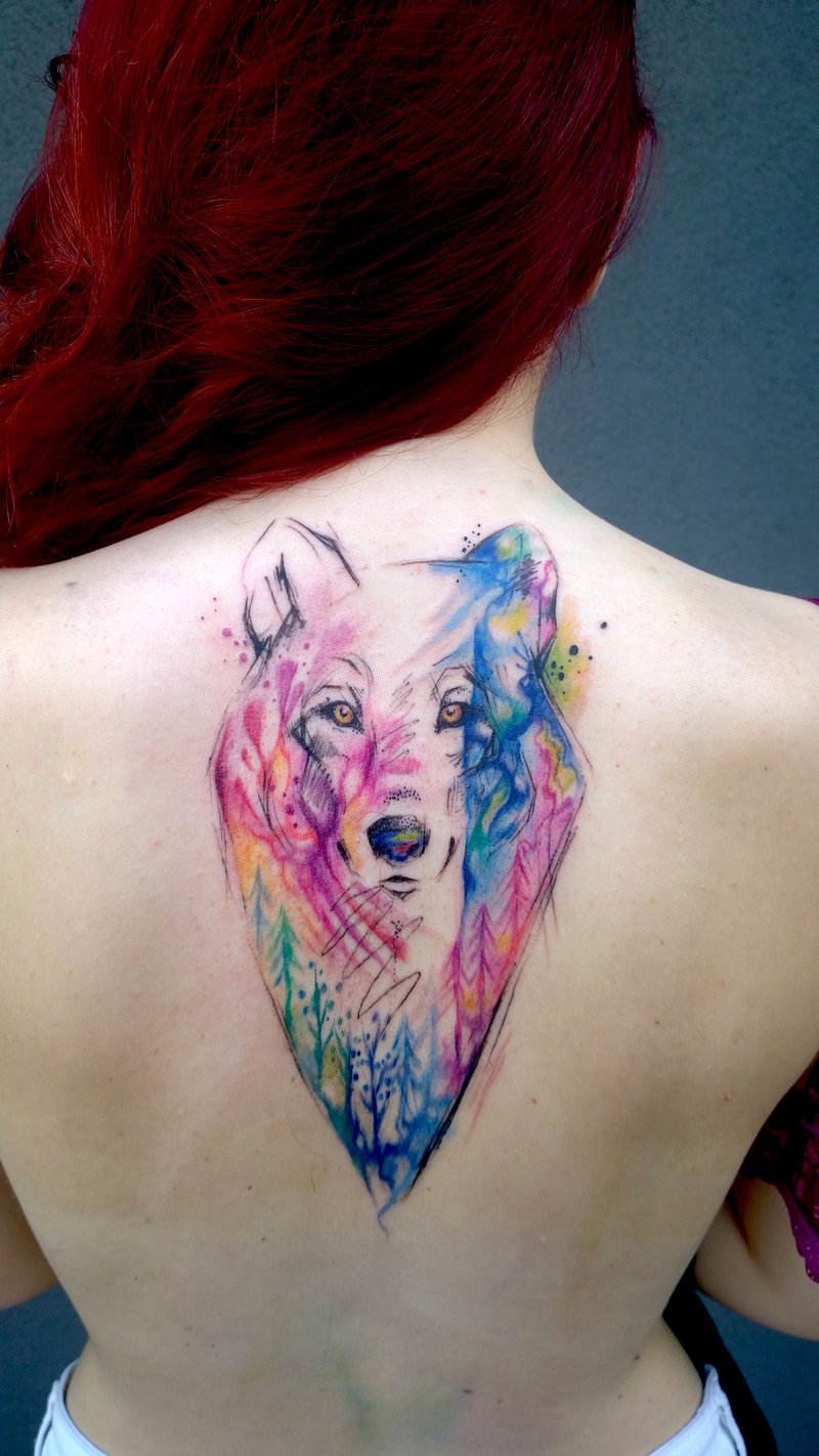 Watercolor Wolf Tattoo Design Fine