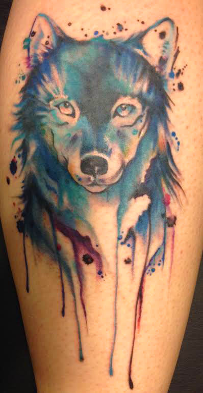 Watercolor Wolf Tattoo Design New