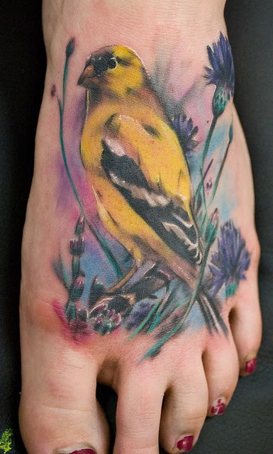 Watercolor Yellow Finch Tattoo