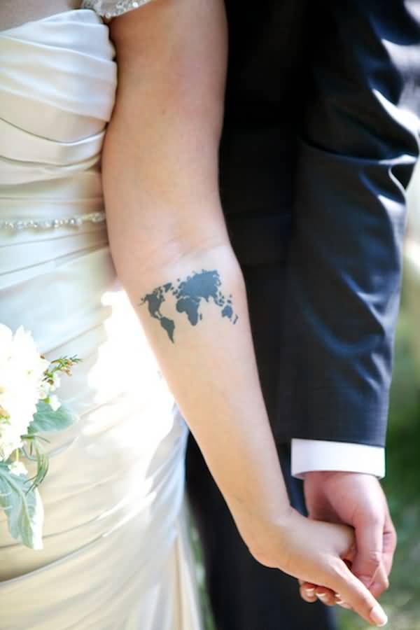 World Map Tattoo On Forearm