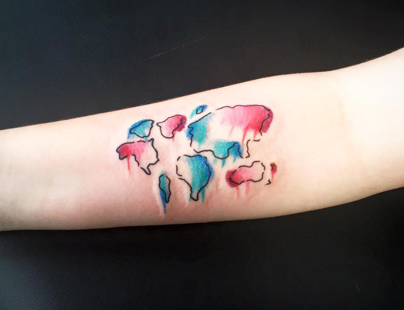World Map Tattoo Watercolor